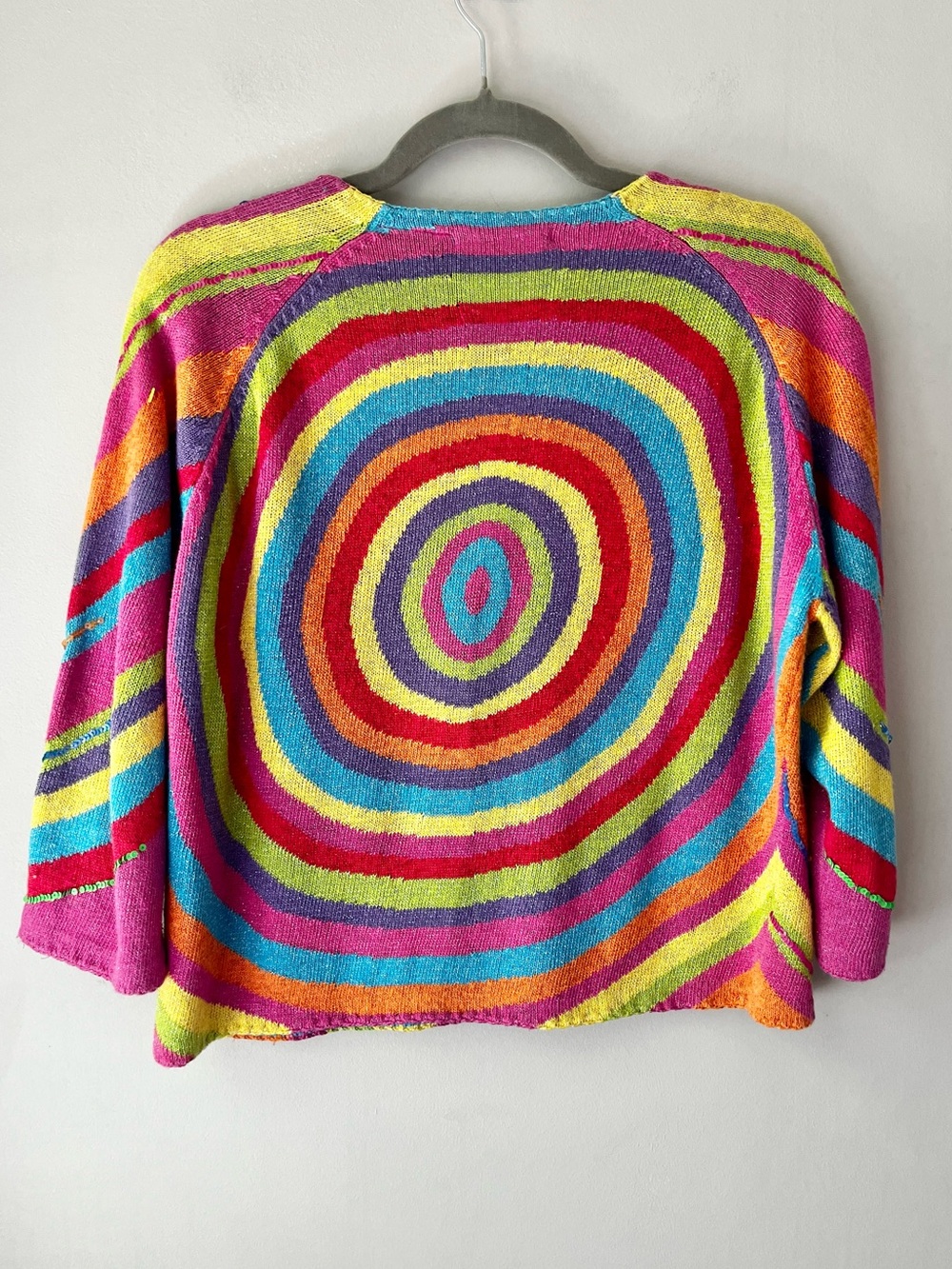 Vintage Y2K Michael Simon Rainbow Swirl Sequin Circle Sweater Cardigan Medium - Picture 2 of 4